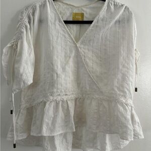 Maeve White Tiered V-Neck Peplum Blouse